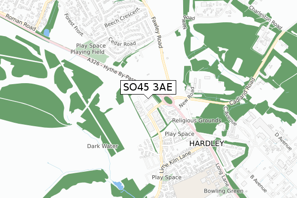 SO45 3AE map - small scale - OS Open Zoomstack (Ordnance Survey)