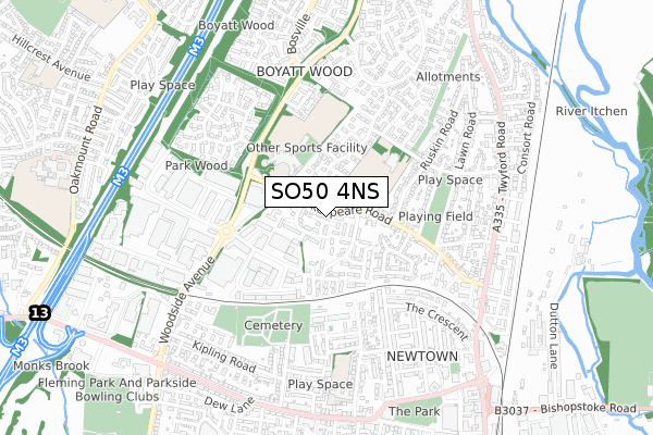 SO50 4NS map - small scale - OS Open Zoomstack (Ordnance Survey)