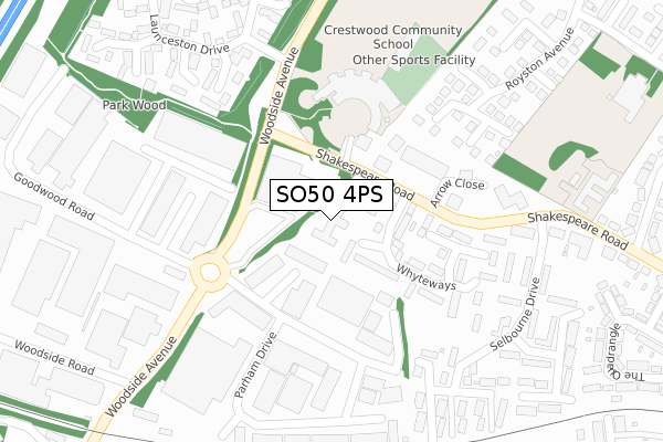 SO50 4PS map - large scale - OS Open Zoomstack (Ordnance Survey)