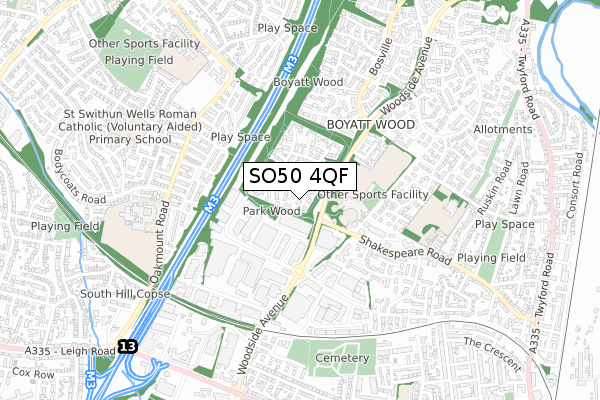 SO50 4QF map - small scale - OS Open Zoomstack (Ordnance Survey)