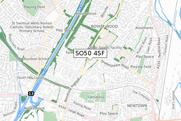 SO50 4SF map - small scale - OS Open Zoomstack (Ordnance Survey)