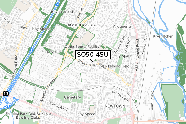 SO50 4SU map - small scale - OS Open Zoomstack (Ordnance Survey)