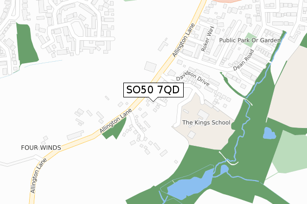 SO50 7QD map - large scale - OS Open Zoomstack (Ordnance Survey)