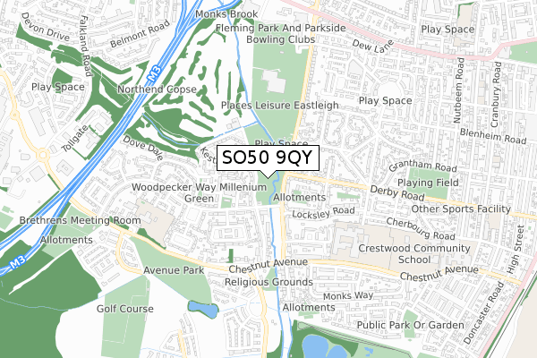 SO50 9QY map - small scale - OS Open Zoomstack (Ordnance Survey)
