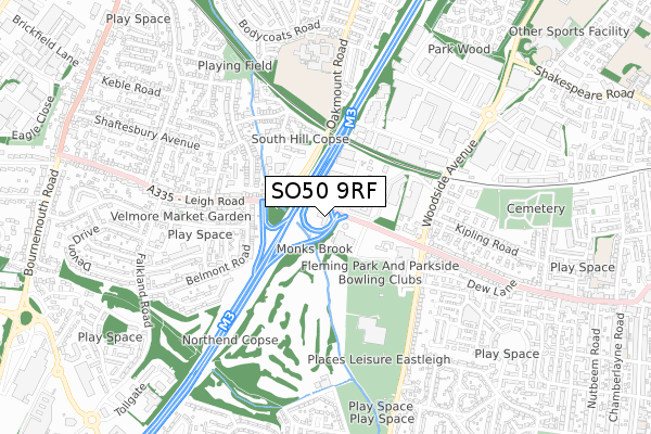 SO50 9RF map - small scale - OS Open Zoomstack (Ordnance Survey)