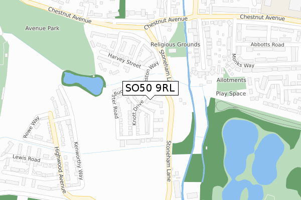 SO50 9RL map - large scale - OS Open Zoomstack (Ordnance Survey)