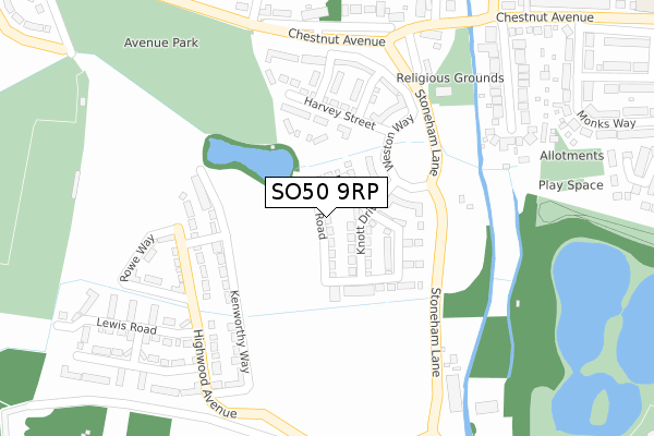 SO50 9RP map - large scale - OS Open Zoomstack (Ordnance Survey)