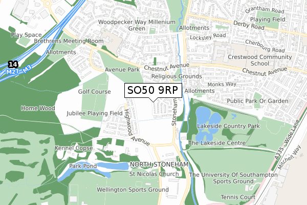 SO50 9RP map - small scale - OS Open Zoomstack (Ordnance Survey)