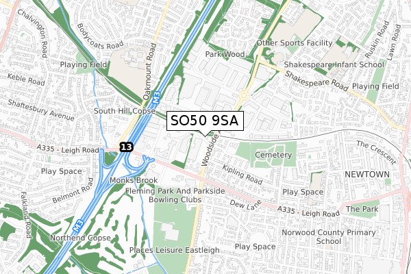 SO50 9SA map - small scale - OS Open Zoomstack (Ordnance Survey)