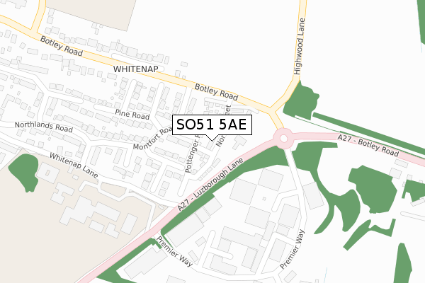SO51 5AE map - large scale - OS Open Zoomstack (Ordnance Survey)