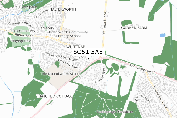 SO51 5AE map - small scale - OS Open Zoomstack (Ordnance Survey)