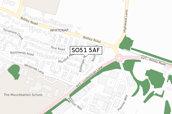 SO51 5AF map - large scale - OS Open Zoomstack (Ordnance Survey)