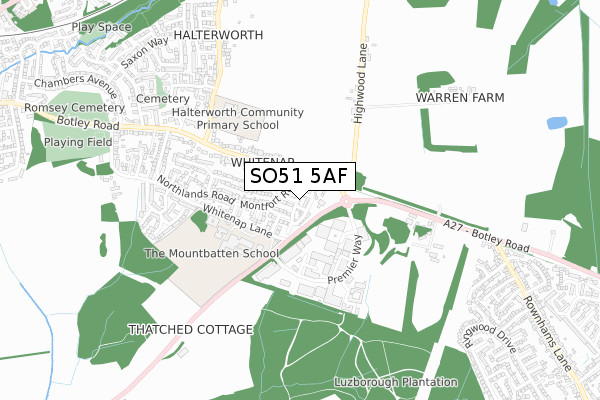 SO51 5AF map - small scale - OS Open Zoomstack (Ordnance Survey)