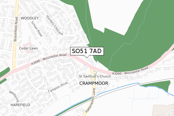 SO51 7AD map - large scale - OS Open Zoomstack (Ordnance Survey)