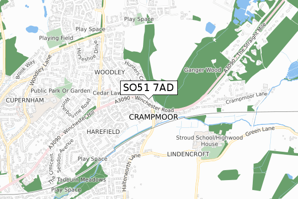 SO51 7AD map - small scale - OS Open Zoomstack (Ordnance Survey)