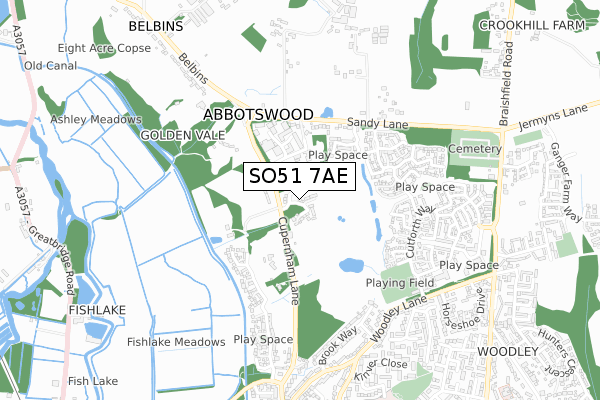 SO51 7AE map - small scale - OS Open Zoomstack (Ordnance Survey)