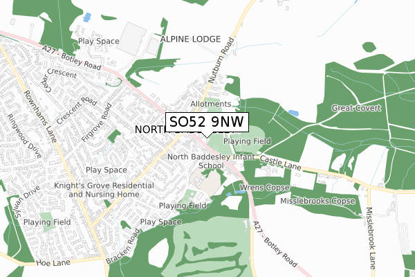 SO52 9NW map - small scale - OS Open Zoomstack (Ordnance Survey)