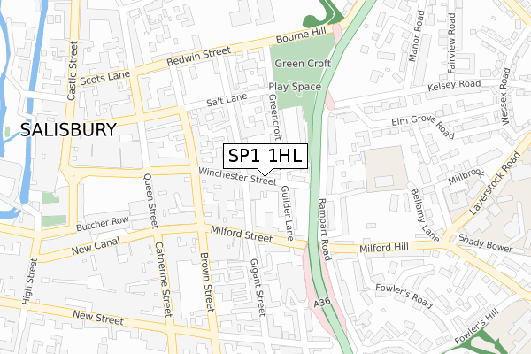 SP1 1HL map - large scale - OS Open Zoomstack (Ordnance Survey)