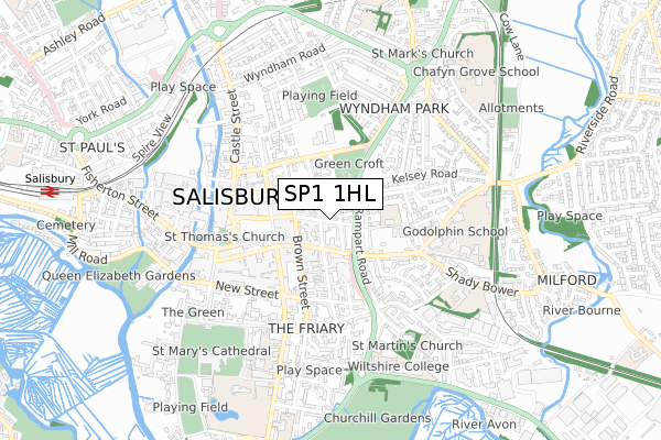 SP1 1HL map - small scale - OS Open Zoomstack (Ordnance Survey)