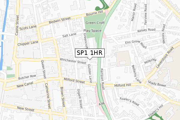 SP1 1HR map - large scale - OS Open Zoomstack (Ordnance Survey)