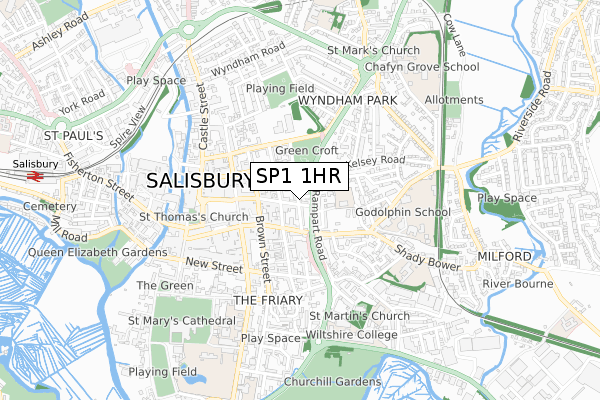 SP1 1HR map - small scale - OS Open Zoomstack (Ordnance Survey)