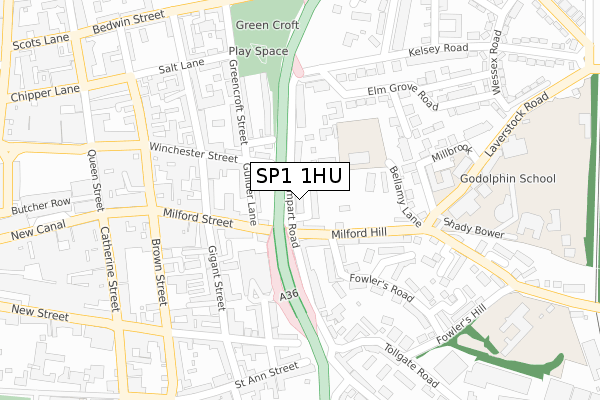 SP1 1HU map - large scale - OS Open Zoomstack (Ordnance Survey)