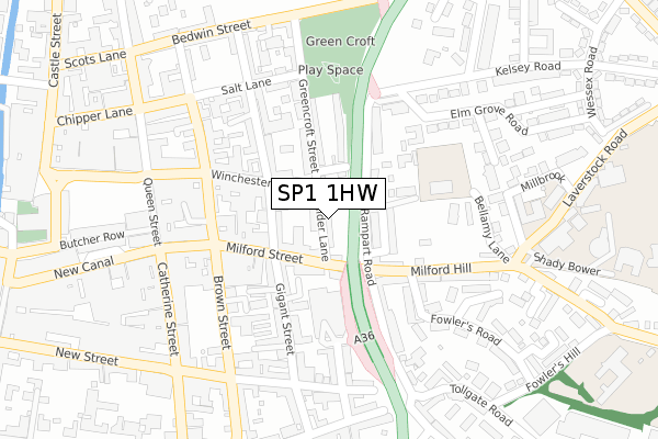 SP1 1HW map - large scale - OS Open Zoomstack (Ordnance Survey)