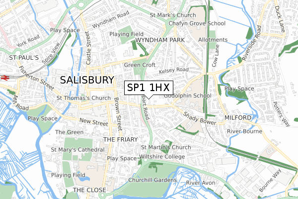 SP1 1HX map - small scale - OS Open Zoomstack (Ordnance Survey)