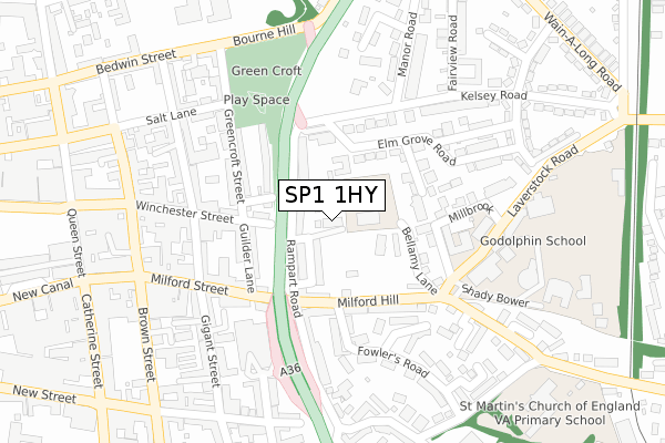 SP1 1HY map - large scale - OS Open Zoomstack (Ordnance Survey)