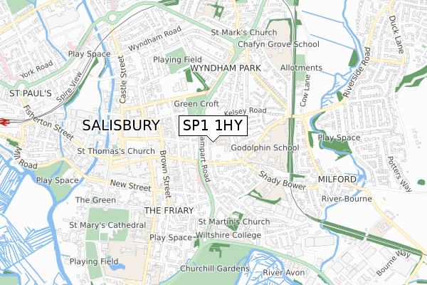 SP1 1HY map - small scale - OS Open Zoomstack (Ordnance Survey)