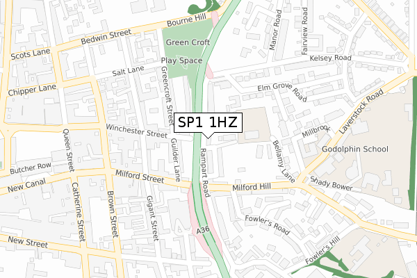 SP1 1HZ map - large scale - OS Open Zoomstack (Ordnance Survey)