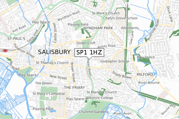 SP1 1HZ map - small scale - OS Open Zoomstack (Ordnance Survey)