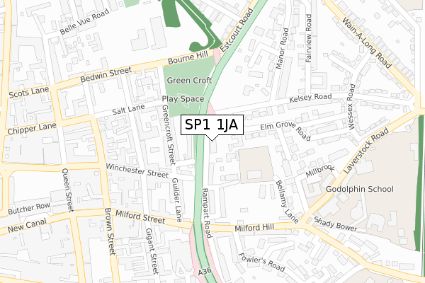 SP1 1JA map - large scale - OS Open Zoomstack (Ordnance Survey)