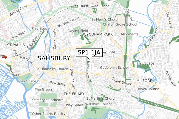 SP1 1JA map - small scale - OS Open Zoomstack (Ordnance Survey)