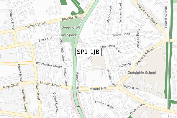 SP1 1JB map - large scale - OS Open Zoomstack (Ordnance Survey)