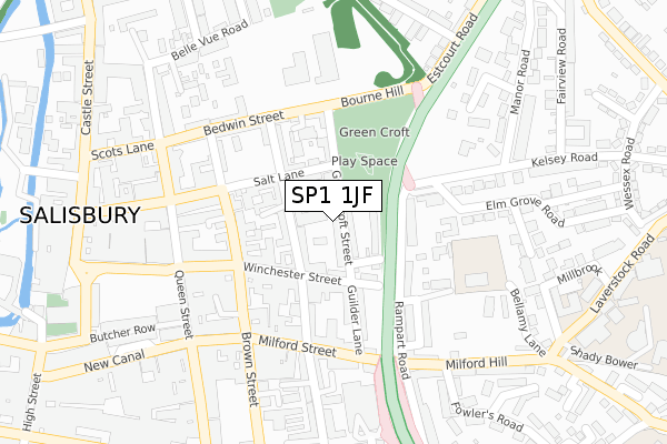 SP1 1JF map - large scale - OS Open Zoomstack (Ordnance Survey)