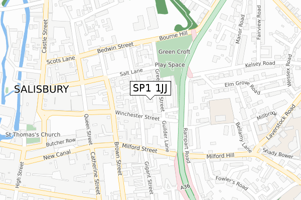 SP1 1JJ map - large scale - OS Open Zoomstack (Ordnance Survey)