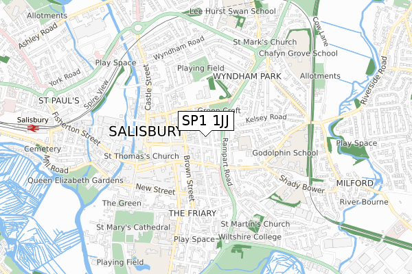 SP1 1JJ map - small scale - OS Open Zoomstack (Ordnance Survey)