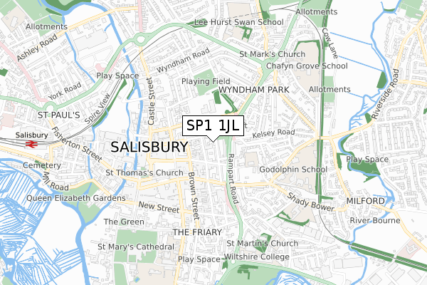 SP1 1JL map - small scale - OS Open Zoomstack (Ordnance Survey)