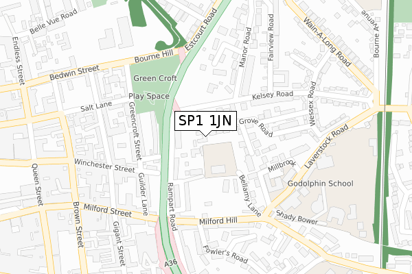 SP1 1JN map - large scale - OS Open Zoomstack (Ordnance Survey)