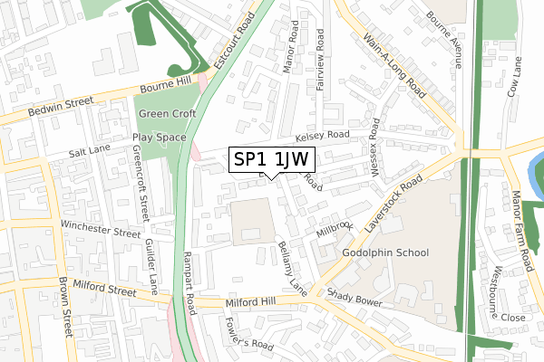 SP1 1JW map - large scale - OS Open Zoomstack (Ordnance Survey)