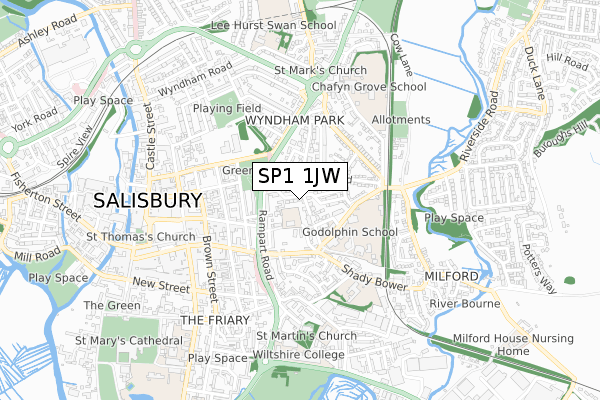 SP1 1JW map - small scale - OS Open Zoomstack (Ordnance Survey)