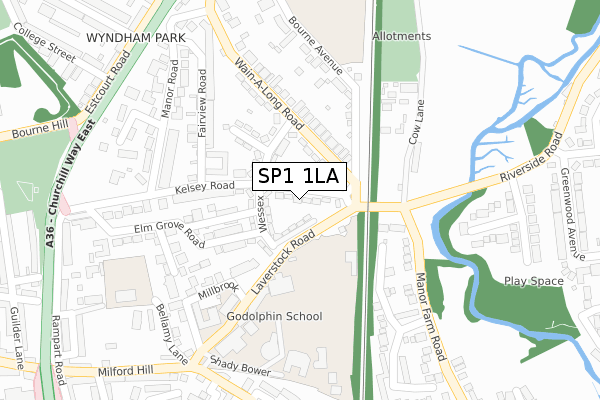 SP1 1LA map - large scale - OS Open Zoomstack (Ordnance Survey)