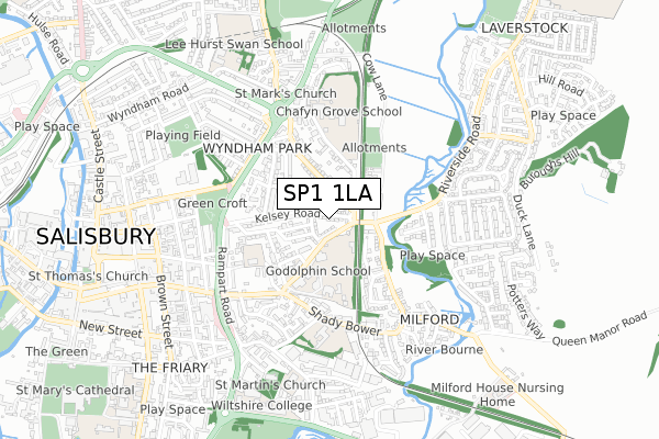 SP1 1LA map - small scale - OS Open Zoomstack (Ordnance Survey)