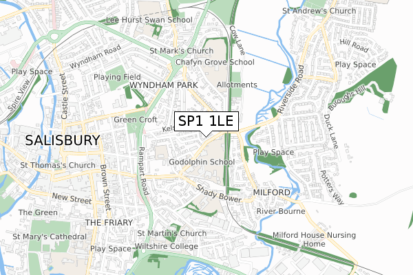 SP1 1LE map - small scale - OS Open Zoomstack (Ordnance Survey)