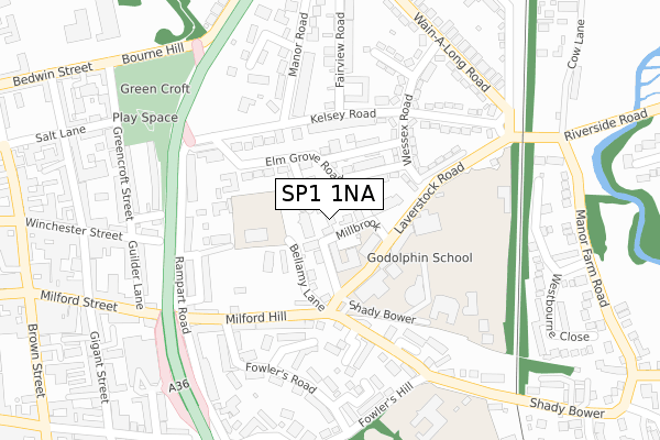 SP1 1NA map - large scale - OS Open Zoomstack (Ordnance Survey)