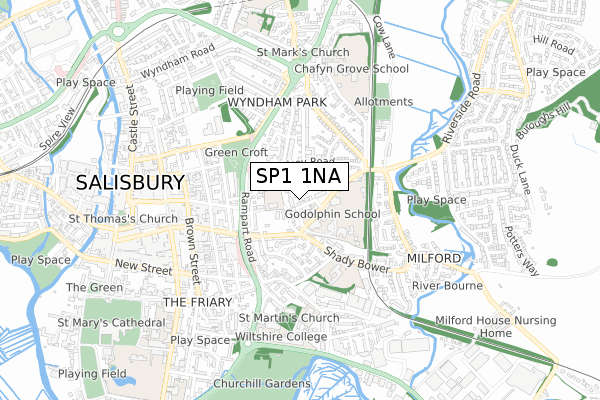 SP1 1NA map - small scale - OS Open Zoomstack (Ordnance Survey)