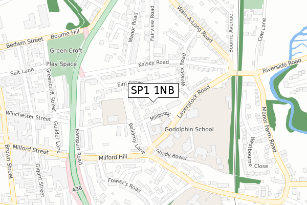 SP1 1NB map - large scale - OS Open Zoomstack (Ordnance Survey)