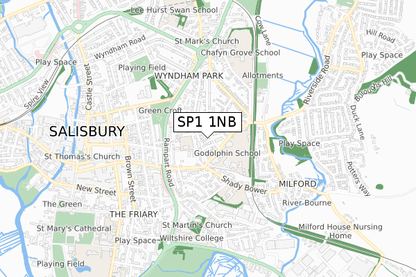 SP1 1NB map - small scale - OS Open Zoomstack (Ordnance Survey)