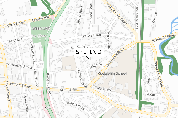 SP1 1ND map - large scale - OS Open Zoomstack (Ordnance Survey)